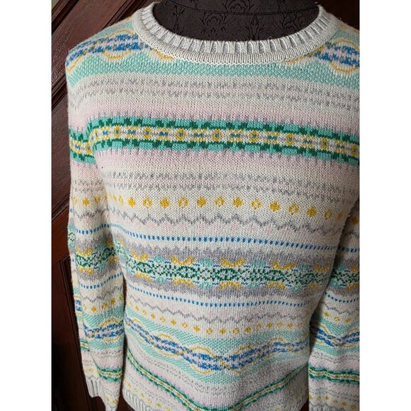 Talbots Petite Fair Isle Sweater SP Cotton Wool Blend Multicolor Crew Neck - Picture 2 of 8